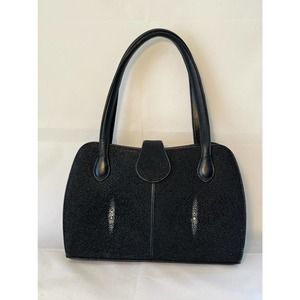 Rota Genuine Stingray Skin Black Leather Women's Handbag 12" x 8.5"